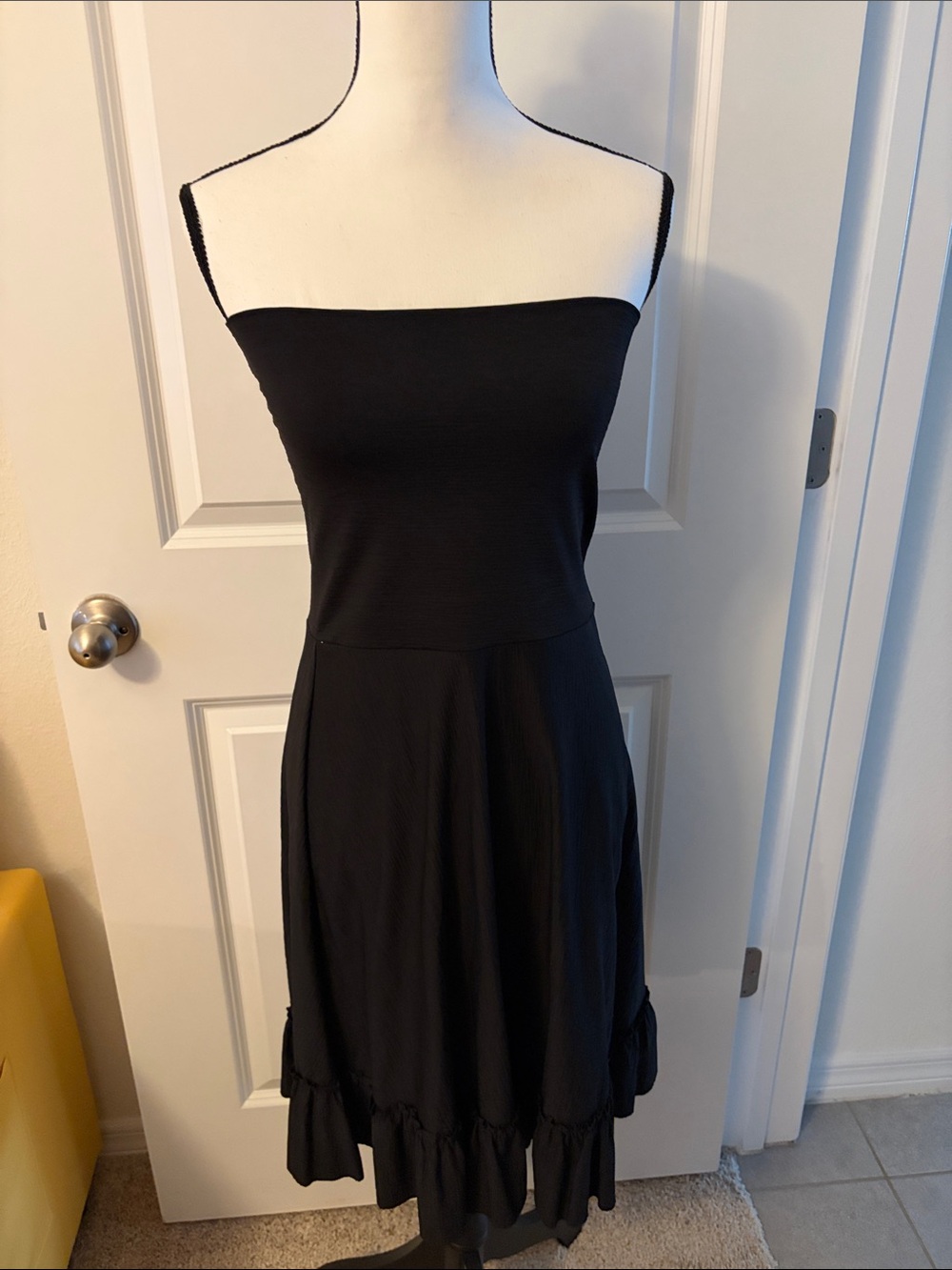 Betsey Johnson Swim Strapless Black Ruffle-Hem Dress
